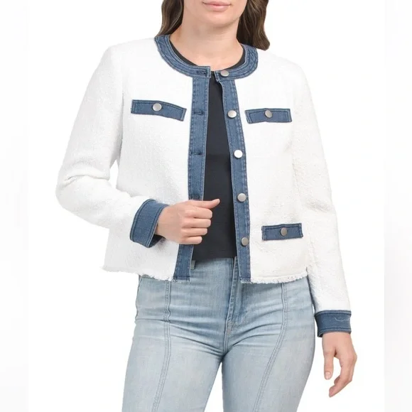 LAST CHANCE ECRU mixed media tweed jacket - Picture 6 of 14